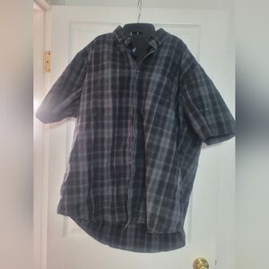Casual Black and Gray Plaid Button Down Shirt